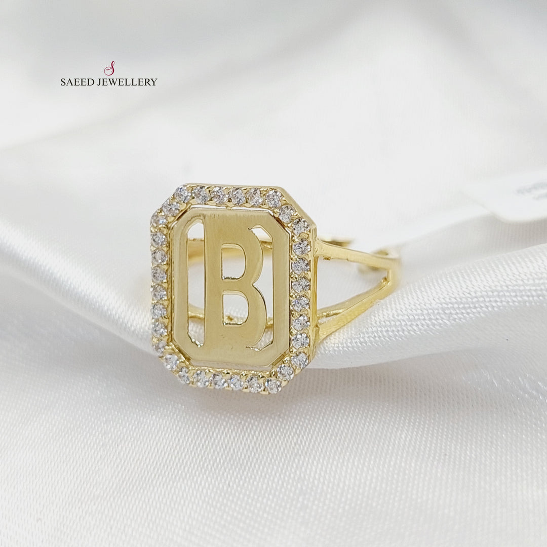 Zircon Studded B Letter Ring  Made Of 18K Yellow Gold by Saeed Jewelry-29876