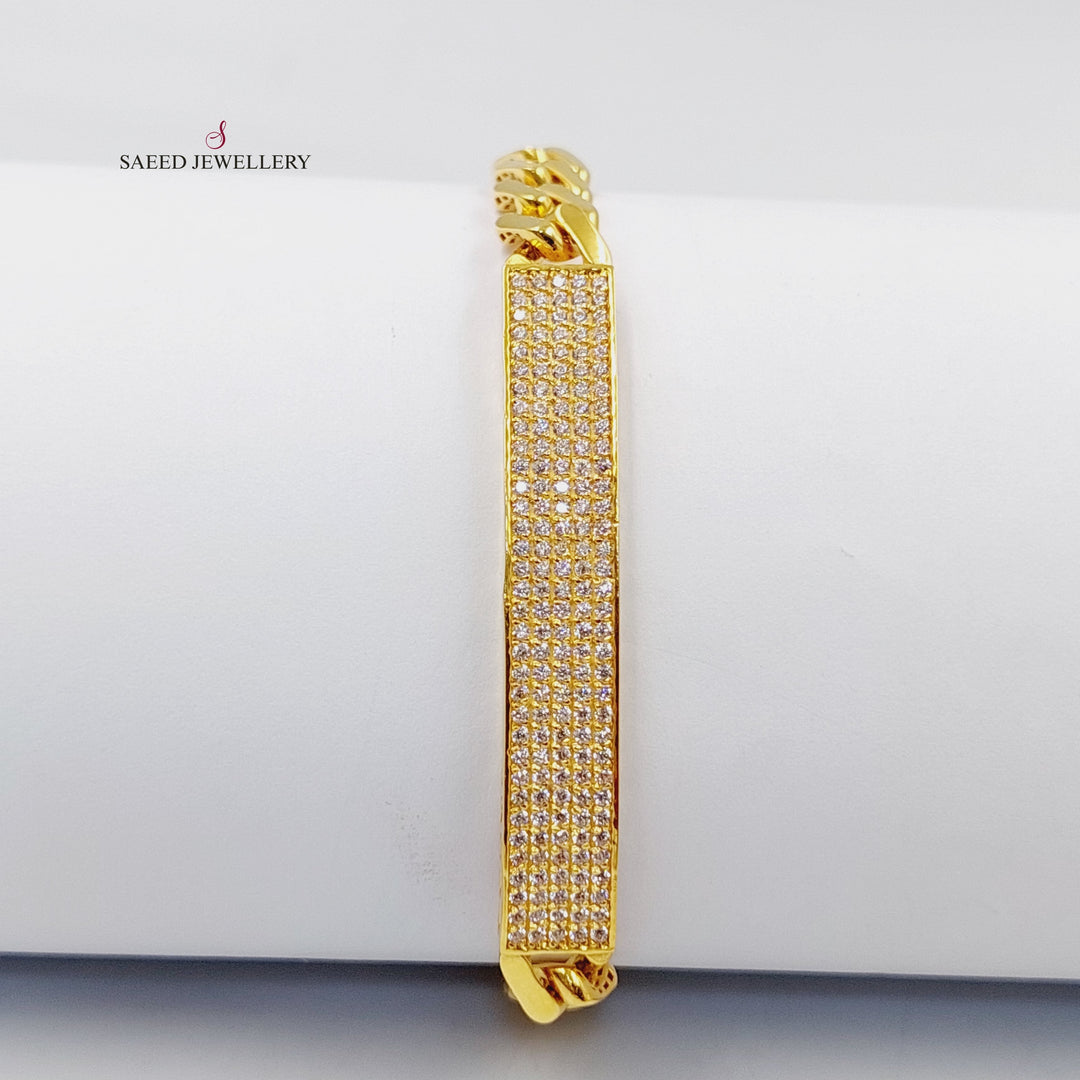 Zircon Studded Bar Bracelet  Made Of 21K Yellow Gold by Saeed Jewelry-29780