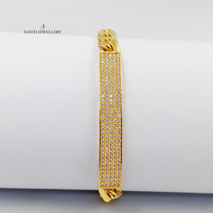 Zircon Studded Bar Bracelet  Made Of 21K Yellow Gold by Saeed Jewelry-29780