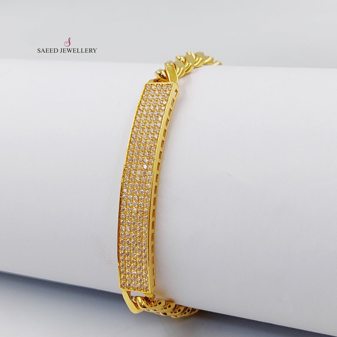 Zircon Studded Bar Bracelet  Made Of 21K Yellow Gold by Saeed Jewelry-29780