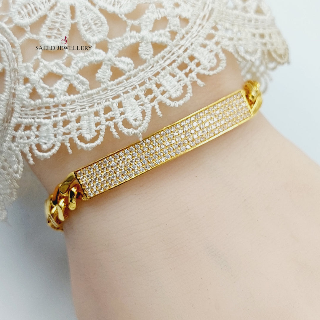 Zircon Studded Bar Bracelet  Made Of 21K Yellow Gold by Saeed Jewelry-29780