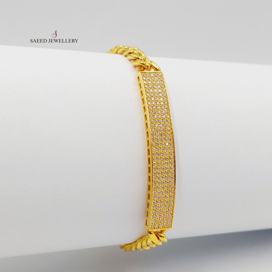 Zircon Studded Bar Bracelet  Made Of 21K Yellow Gold by Saeed Jewelry-30684