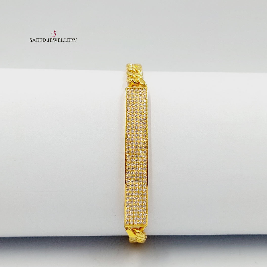 Zircon Studded Bar Bracelet  Made Of 21K Yellow Gold by Saeed Jewelry-30684