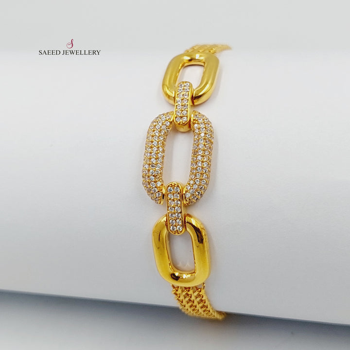 Zircon Studded Belt Bracelet Made of 21K Yellow Gold by Saeed Jewelry-31085