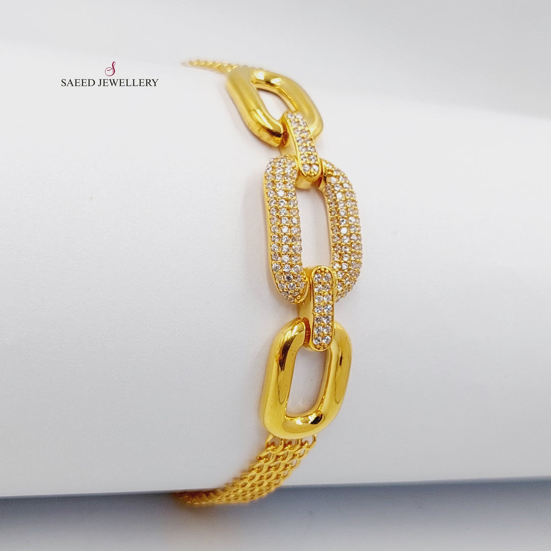 Zircon Studded Belt Bracelet Made of 21K Yellow Gold by Saeed Jewelry-31085