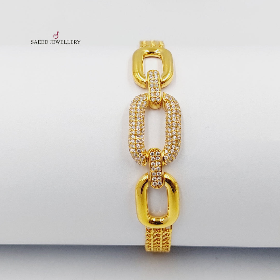 Zircon Studded Belt Bracelet Made of 21K Yellow Gold by Saeed Jewelry-31085