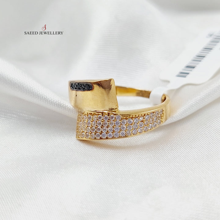 Zircon Studded Belt Ring  Made Of 21K Yellow Gold by Saeed Jewelry-29042