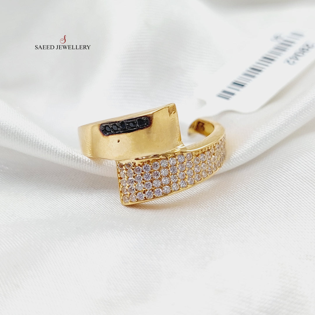 Zircon Studded Belt Ring  Made Of 21K Yellow Gold by Saeed Jewelry-29042