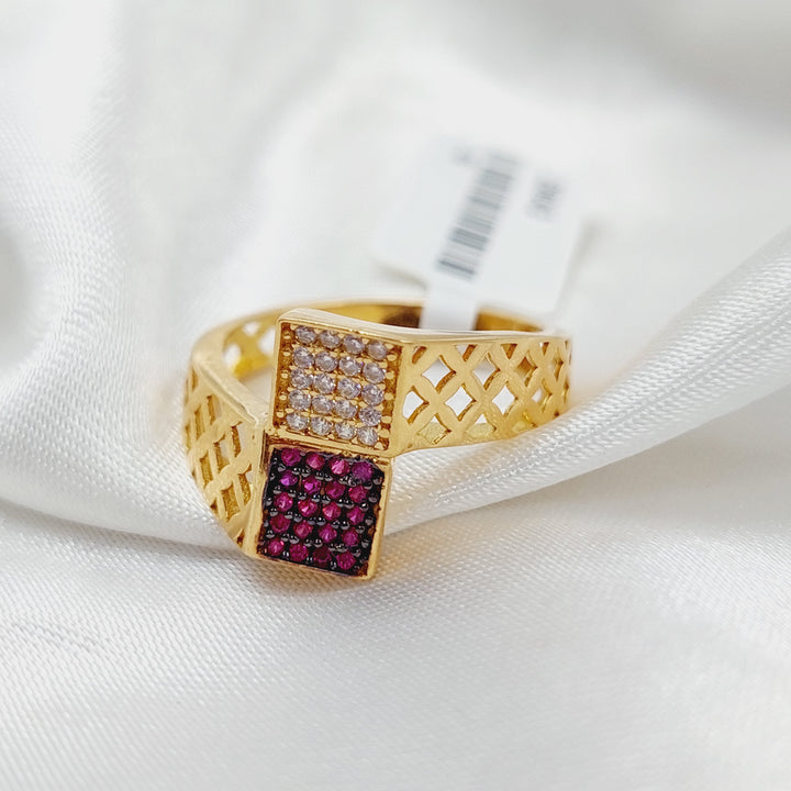Zircon Studded Belt Ring  Made Of 21K Yellow Gold by Saeed Jewelry-29043