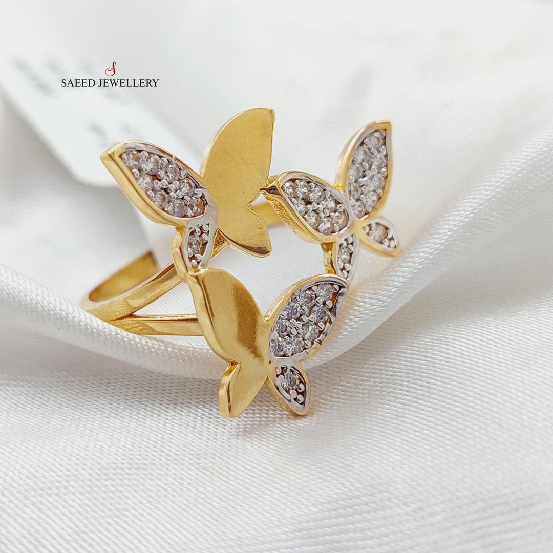 Zircon Studded Butterfly Ring  Made Of 21K Yellow Gold by Saeed Jewelry-29035