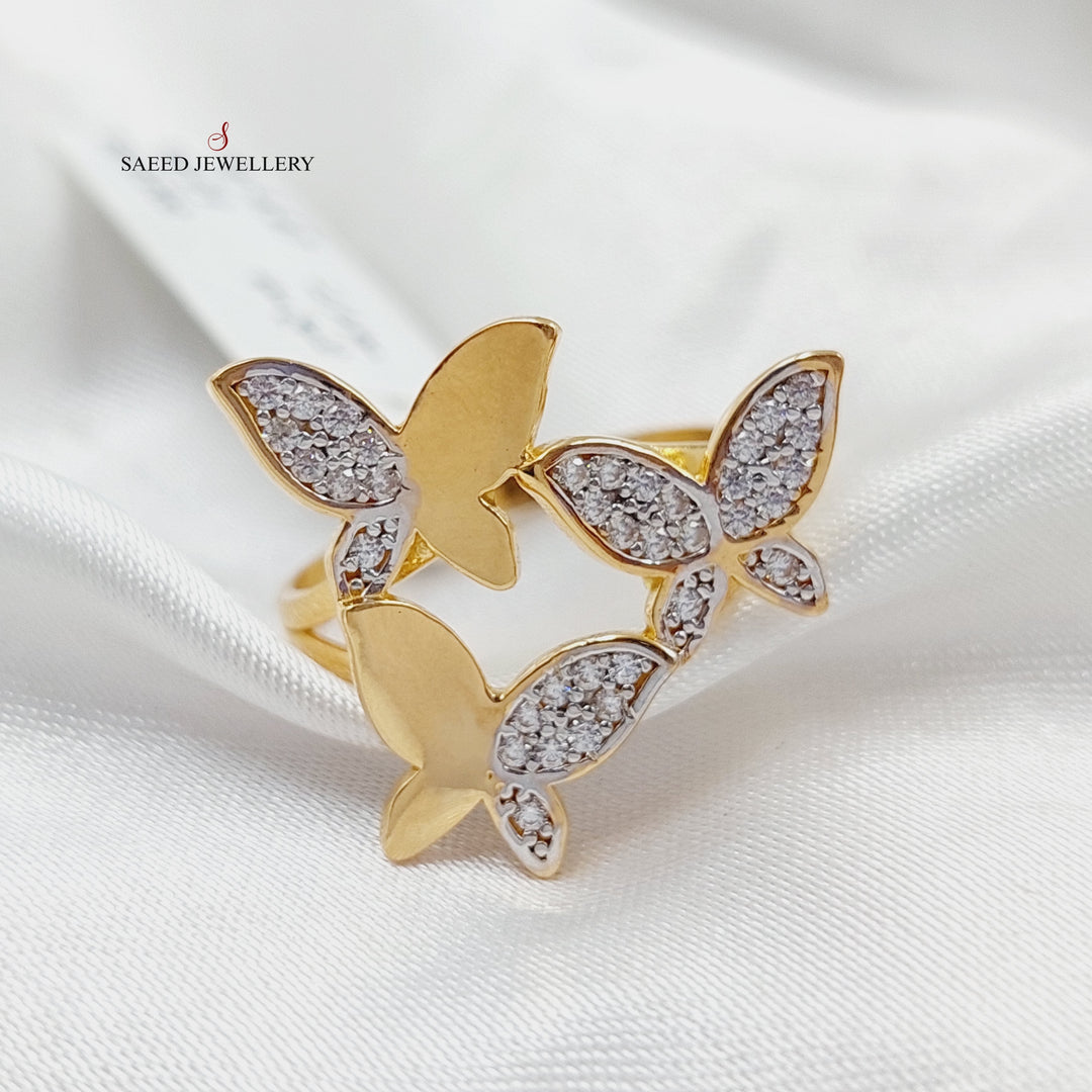 Zircon Studded Butterfly Ring  Made Of 21K Yellow Gold by Saeed Jewelry-29035