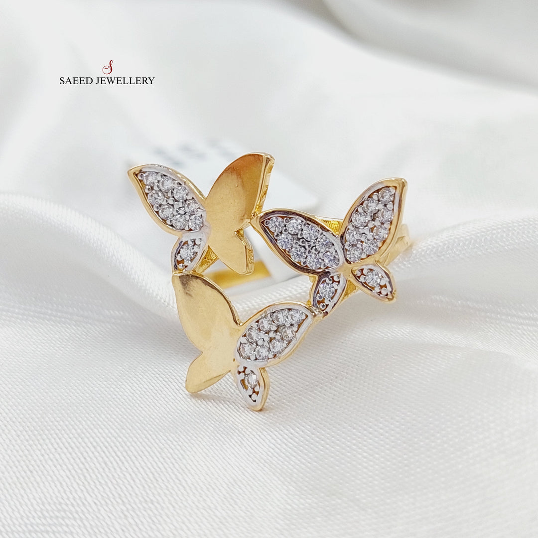 Zircon Studded Butterfly Ring  Made Of 21K Yellow Gold by Saeed Jewelry-29035