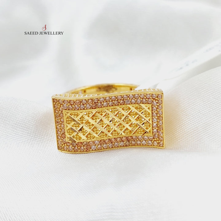 Zircon Studded Carpet Ring  Made Of 21K Yellow Gold by Saeed Jewelry-29027