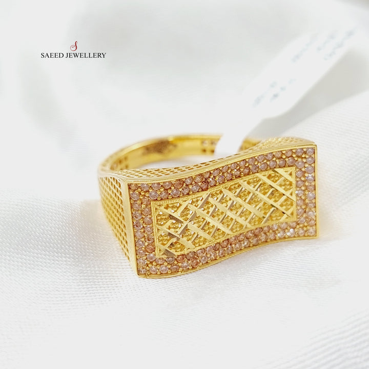 Zircon Studded Carpet Ring  Made Of 21K Yellow Gold by Saeed Jewelry-29027