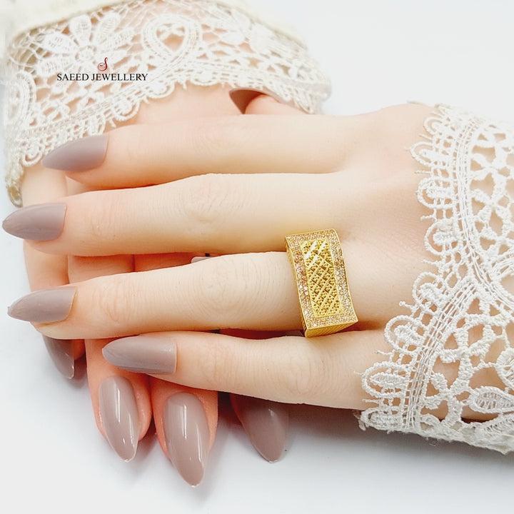 Zircon Studded Carpet Ring  Made Of 21K Yellow Gold by Saeed Jewelry-29027