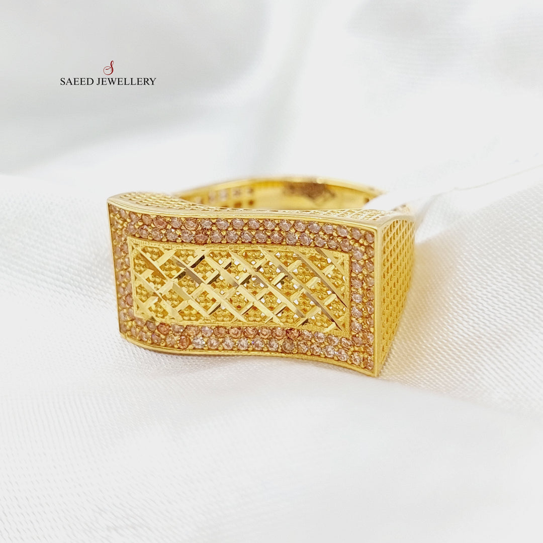Zircon Studded Carpet Ring  Made Of 21K Yellow Gold by Saeed Jewelry-29027