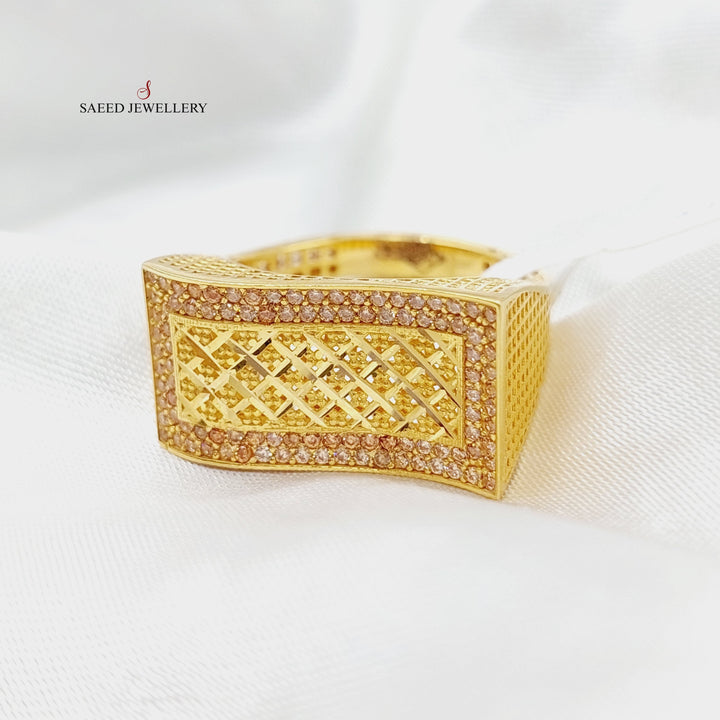 Zircon Studded Carpet Ring  Made Of 21K Yellow Gold by Saeed Jewelry-29027