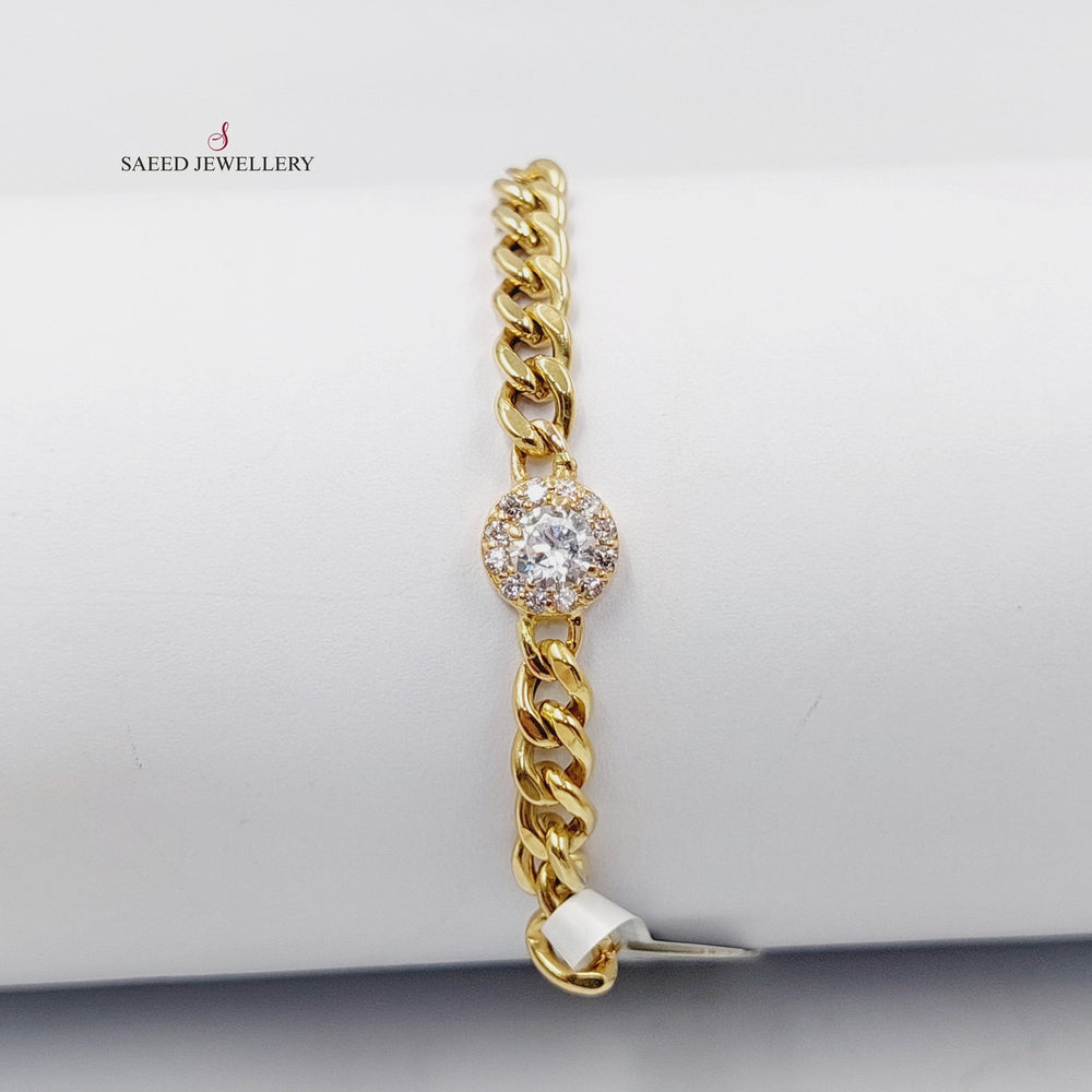 Zircon Studded Cuban Links Bracelet  Made Of 18K Yellow Gold  <br>Bracelet Length: <strong> 19cm </strong> by Saeed Jewelry-29894
