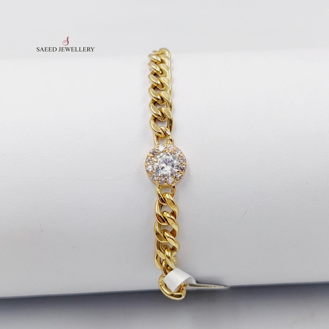Zircon Studded Cuban Links Bracelet  Made Of 18K Yellow Gold  <br>Bracelet Length: <strong> 19cm </strong> by Saeed Jewelry-29894