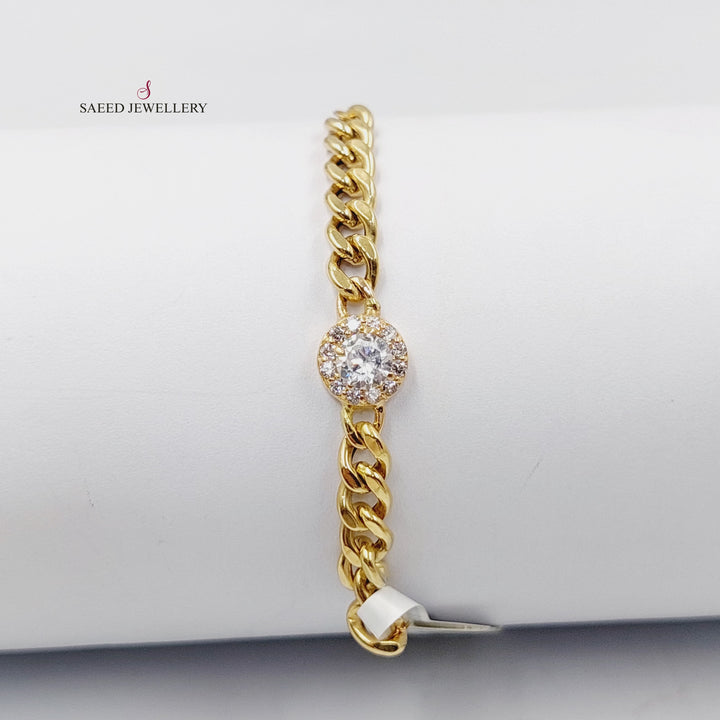 Zircon Studded Cuban Links Bracelet  Made Of 18K Yellow Gold  <br>Bracelet Length: <strong> 19cm </strong> by Saeed Jewelry-29894