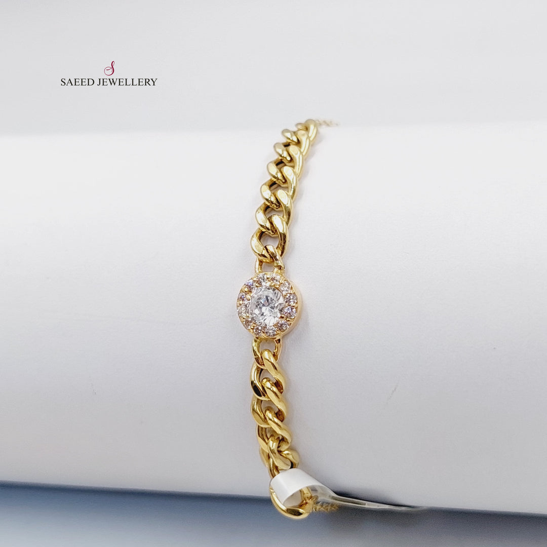 Zircon Studded Cuban Links Bracelet  Made Of 18K Yellow Gold  <br>Bracelet Length: <strong> 19cm </strong> by Saeed Jewelry-29894