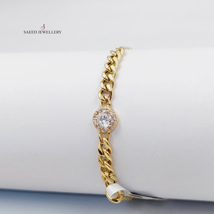 Zircon Studded Cuban Links Bracelet  Made Of 18K Yellow Gold  <br>Bracelet Length: <strong> 19cm </strong> by Saeed Jewelry-29894