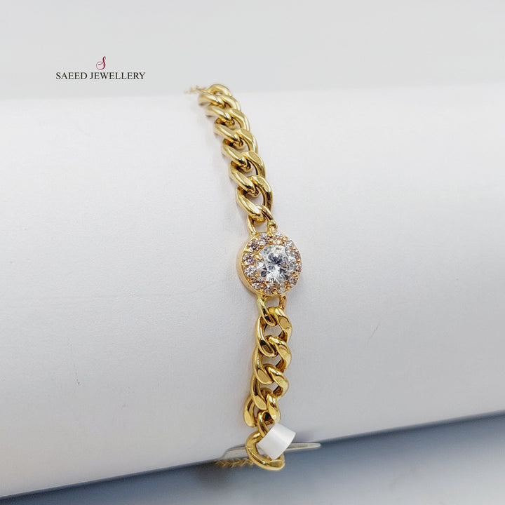 Zircon Studded Cuban Links Bracelet  Made Of 18K Yellow Gold  <br>Bracelet Length: <strong> 19cm </strong> by Saeed Jewelry-29894