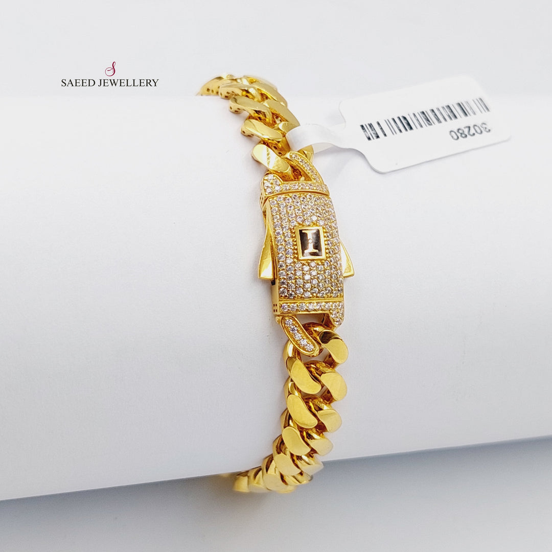 Zircon Studded Cuban Links Bracelet  Made Of 21K Yellow Gold by Saeed Jewelry-30280