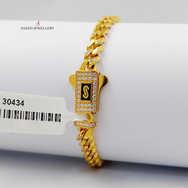 Zircon Studded Cuban Links Bracelet  Made Of 21K Yellow Gold by Saeed Jewelry-30434