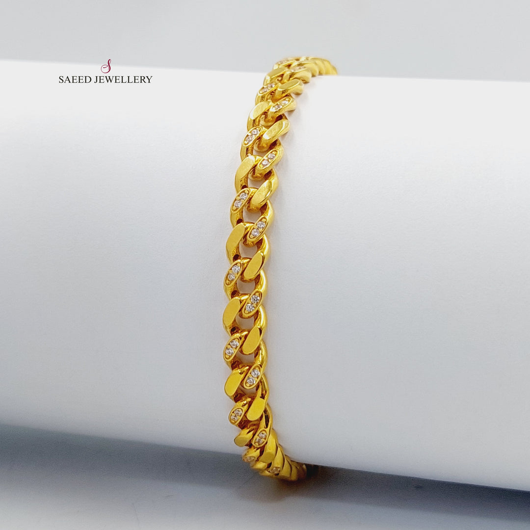 Zircon Studded Cuban Links Bracelet  Made Of 21K Yellow Gold by Saeed Jewelry-30434