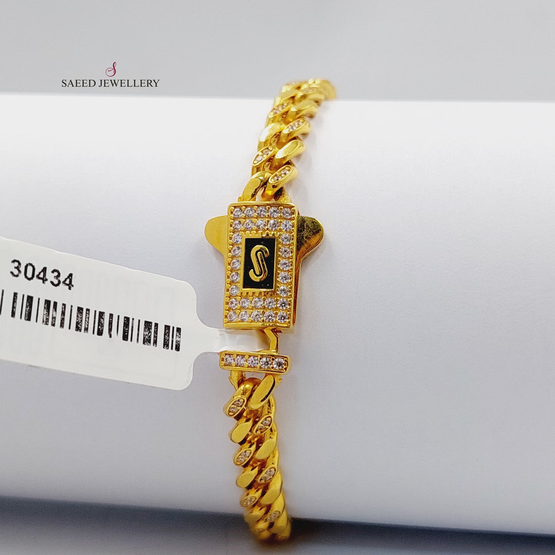 Zircon Studded Cuban Links Bracelet  Made Of 21K Yellow Gold by Saeed Jewelry-30434