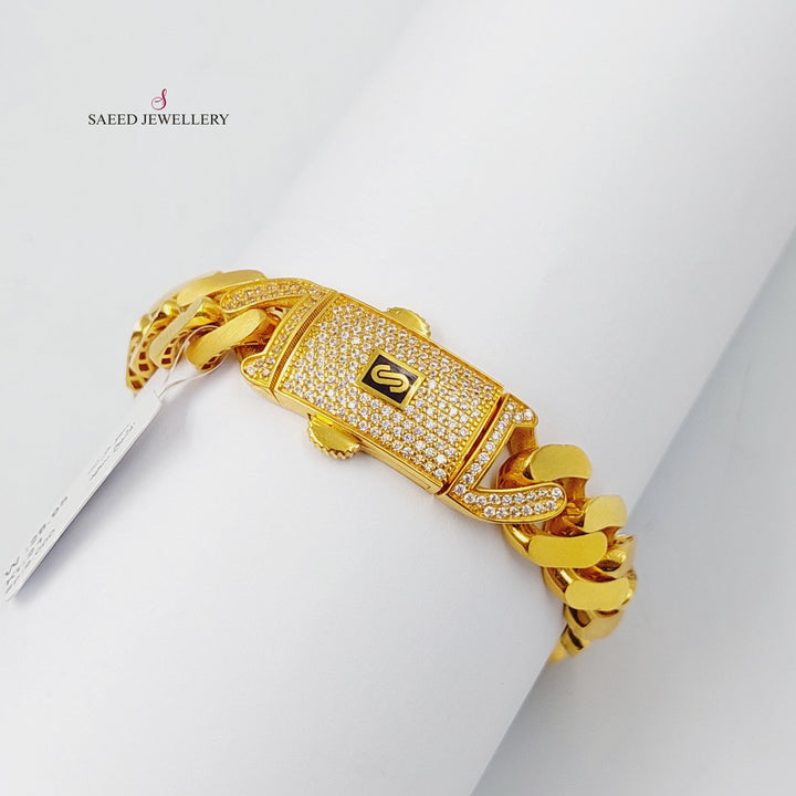 Zircon Studded Cuban Links Bracelet  Made Of 21K Yellow Gold by Saeed Jewelry-30435