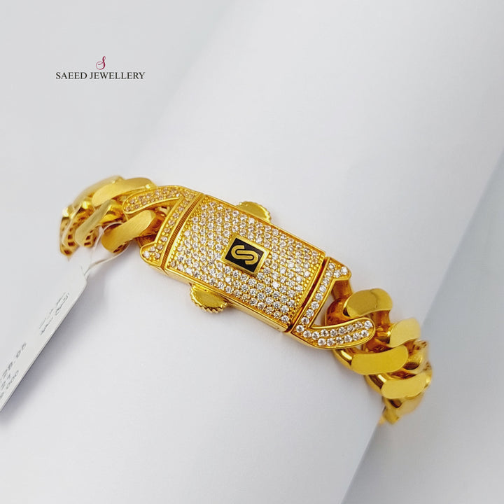 Zircon Studded Cuban Links Bracelet  Made Of 21K Yellow Gold by Saeed Jewelry-30435