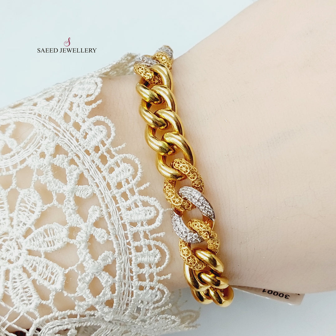 Zircon Studded Cuban Links Bracelet Made Of 21K Yellow Gold<br><br> by Saeed Jewelry-30001