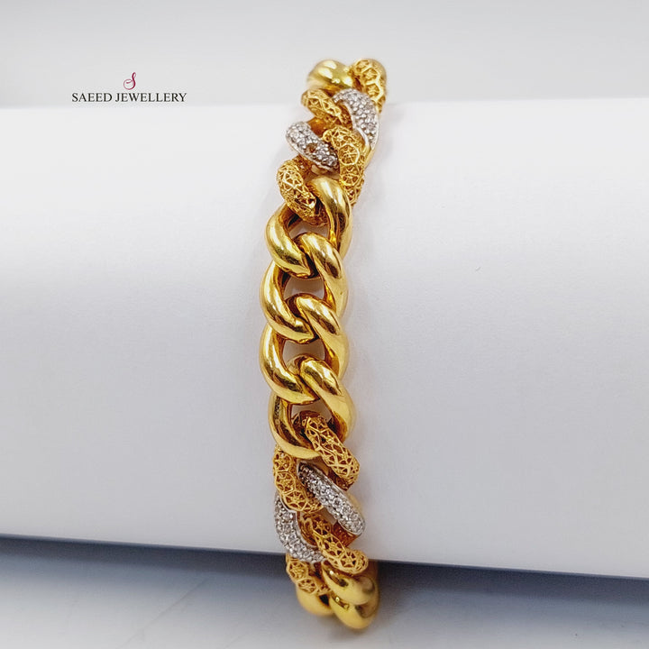 Zircon Studded Cuban Links Bracelet Made Of 21K Yellow Gold<br><br> by Saeed Jewelry-30001