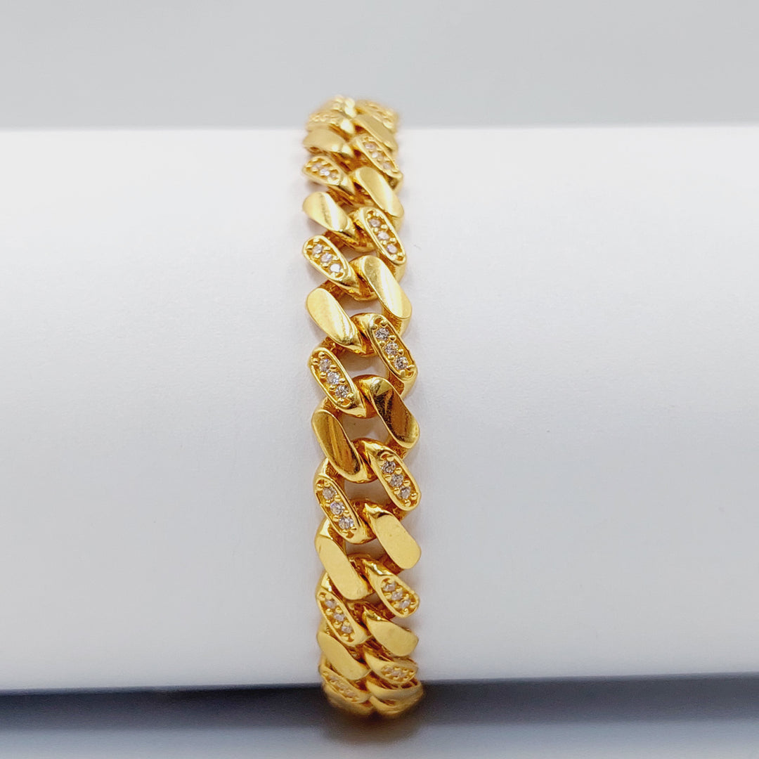 Zircon Studded Cuban Links Bracelet  Made of 21K Yellow Gold by Saeed Jewelry-30913