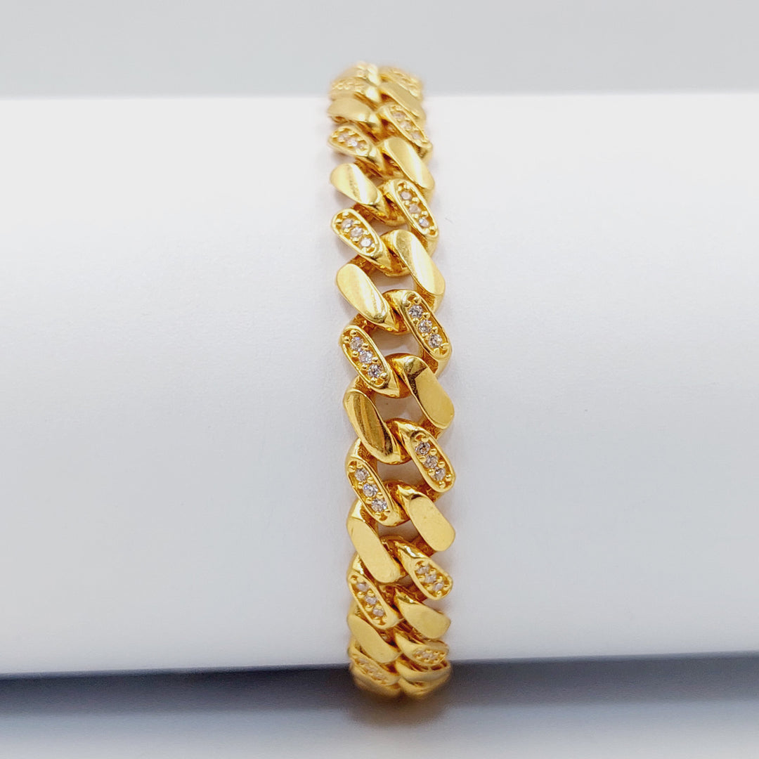 Zircon Studded Cuban Links Bracelet  Made of 21K Yellow Gold by Saeed Jewelry-30913