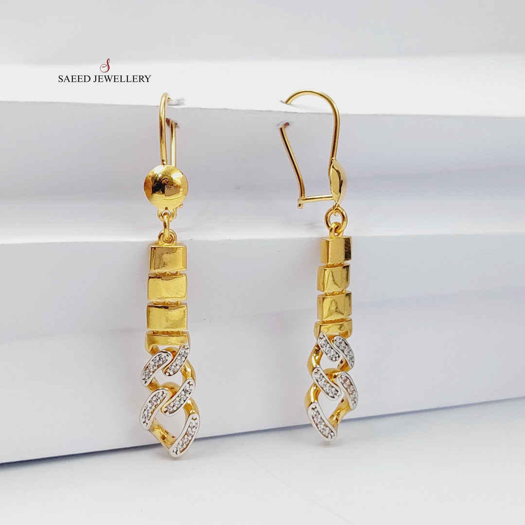 Zircon Studded Cuban Links Earrings  Made Of 21K Yellow Gold by Saeed Jewelry-28971