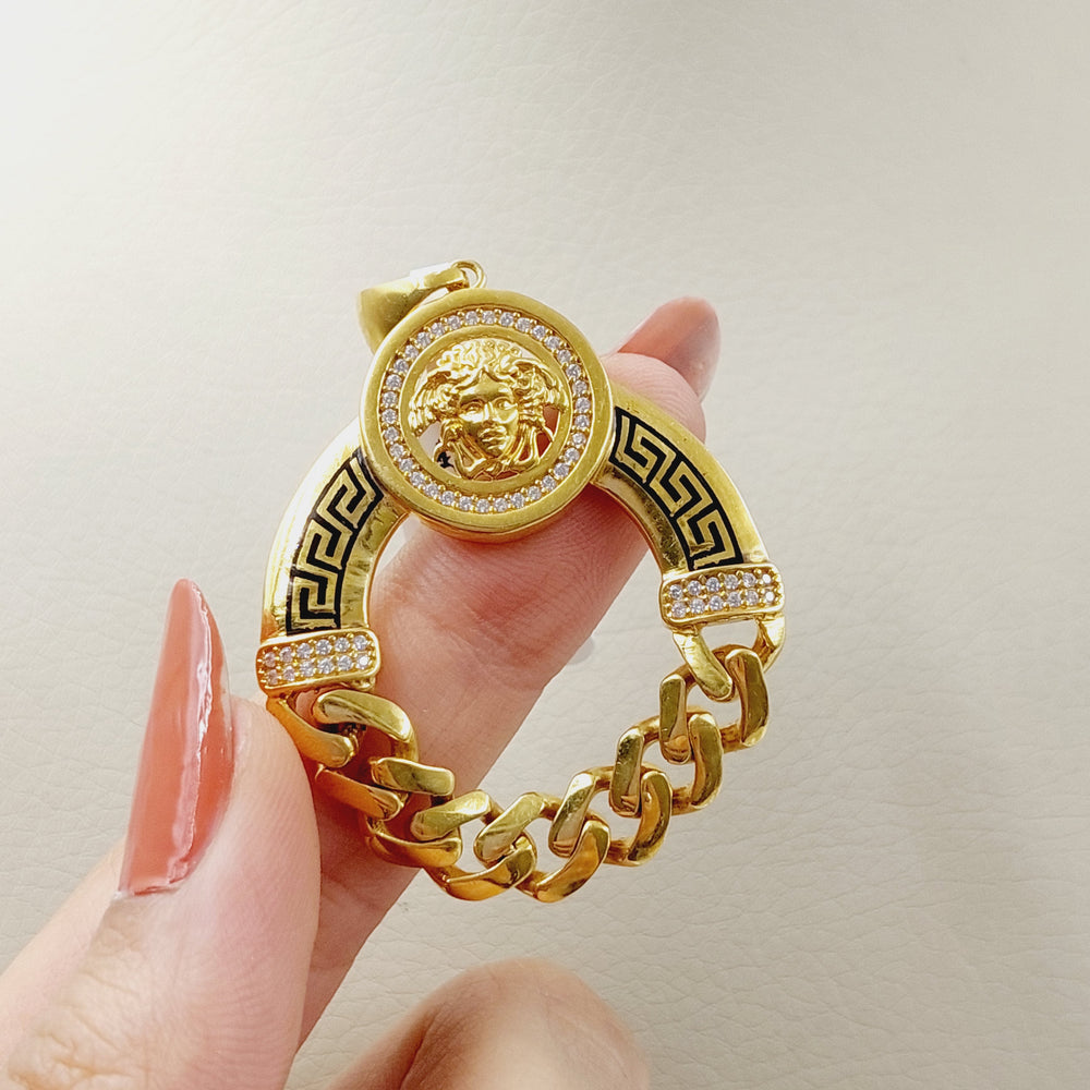 Zircon Studded Cuban Links Pendant  Made Of 21K Yellow Gold by Saeed Jewelry-28943