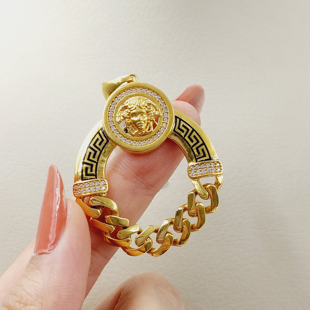 Zircon Studded Cuban Links Pendant  Made Of 21K Yellow Gold by Saeed Jewelry-28943