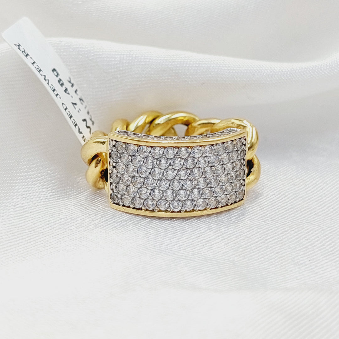 Zircon Studded Cuban Links Ring  Made Of 18K Yellow Gold by Saeed Jewelry-30723