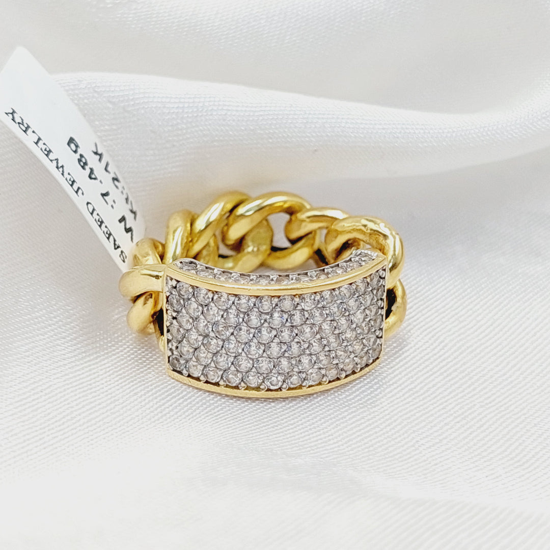 Zircon Studded Cuban Links Ring  Made Of 18K Yellow Gold by Saeed Jewelry-30723