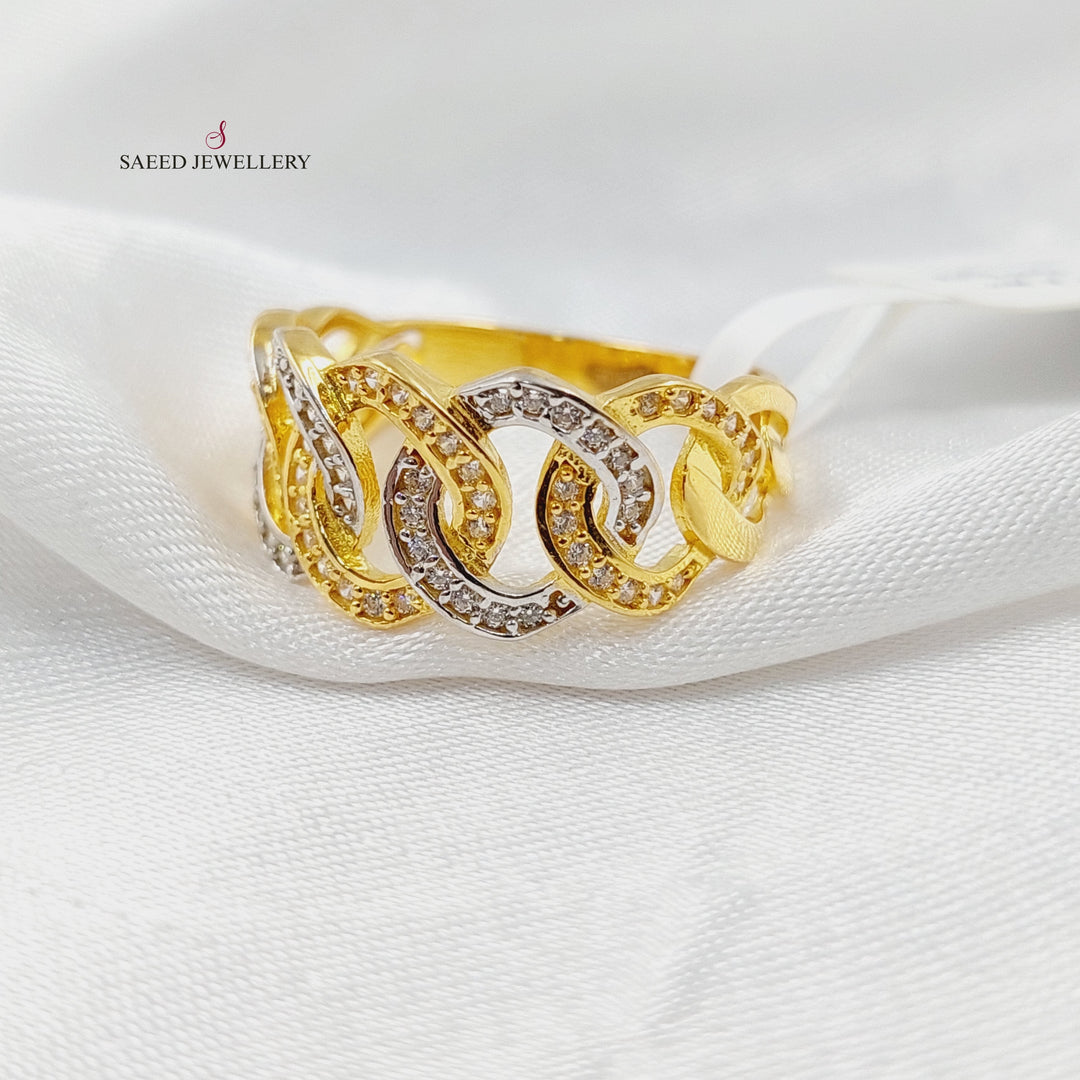 Zircon Studded Cuban Links Ring  Made Of 21K Yellow Gold by Saeed Jewelry-30085