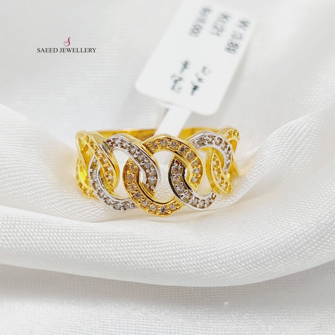 Zircon Studded Cuban Links Ring  Made Of 21K Yellow Gold by Saeed Jewelry-30085