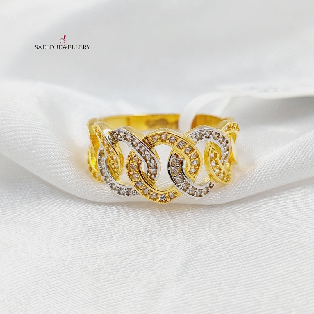 Zircon Studded Cuban Links Ring  Made Of 21K Yellow Gold by Saeed Jewelry-30085