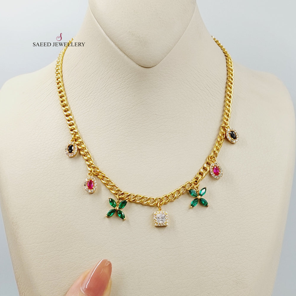 Zircon Studded Dandash Necklace  Made of 21K Yellow Gold by Saeed Jewelry-21k-necklace-31182