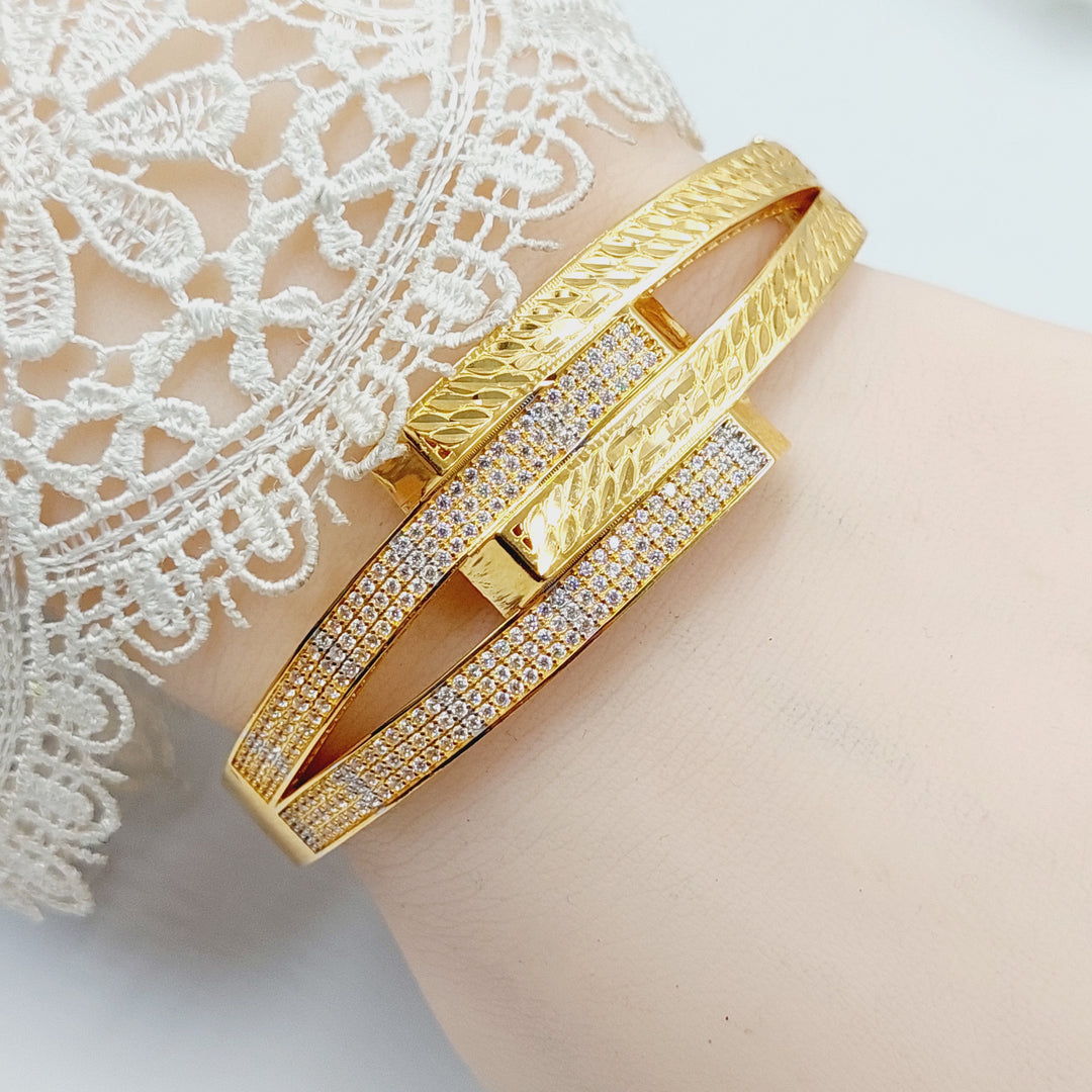 Zircon Studded Deluxe Bangle Bracelet  Made of 21K Yellow Gold by Saeed Jewelry-30855