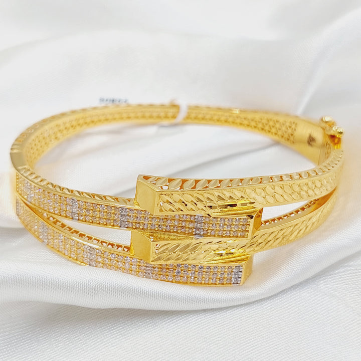 Zircon Studded Deluxe Bangle Bracelet  Made of 21K Yellow Gold by Saeed Jewelry-30855