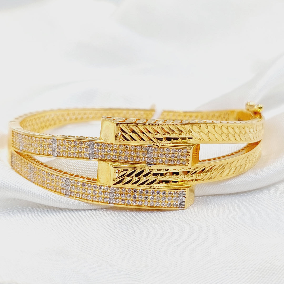 Zircon Studded Deluxe Bangle Bracelet  Made of 21K Yellow Gold by Saeed Jewelry-30855