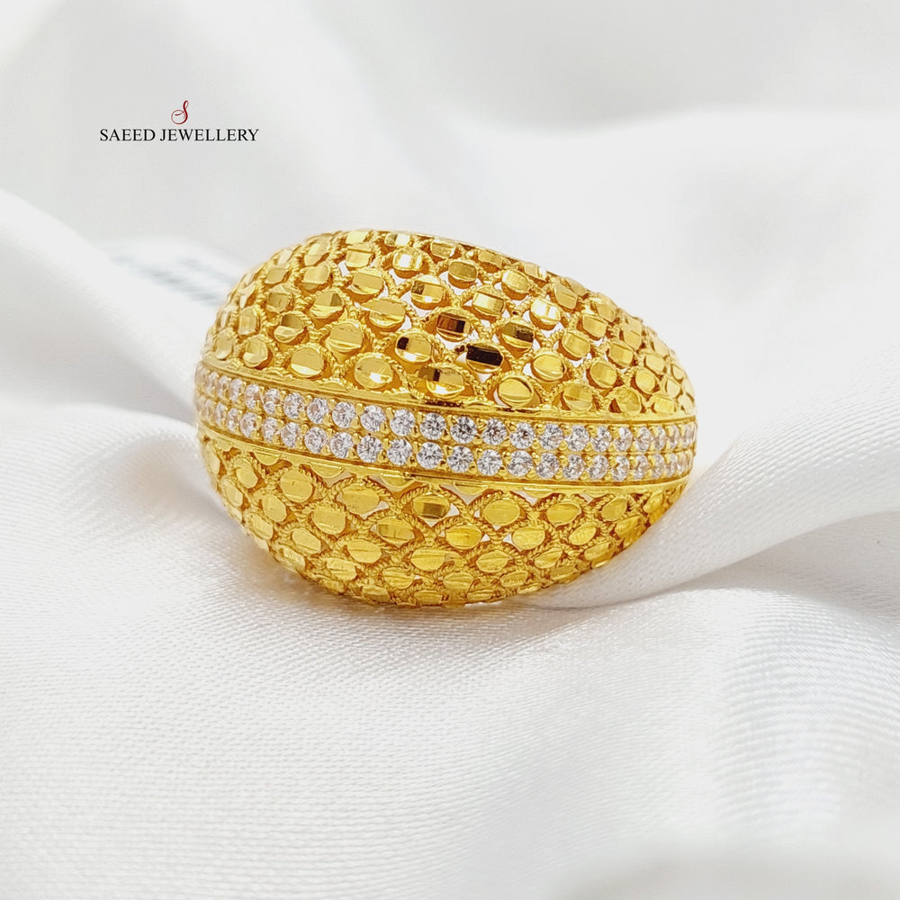 Zircon Studded Deluxe Ring  Made Of 21K Yellow Gold by Saeed Jewelry-29108